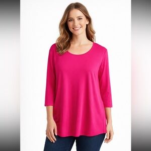 Sympli Go to Classic Tee Relax Woman 10 Pink Stretch Split Hem 3/4 Sleeve Office